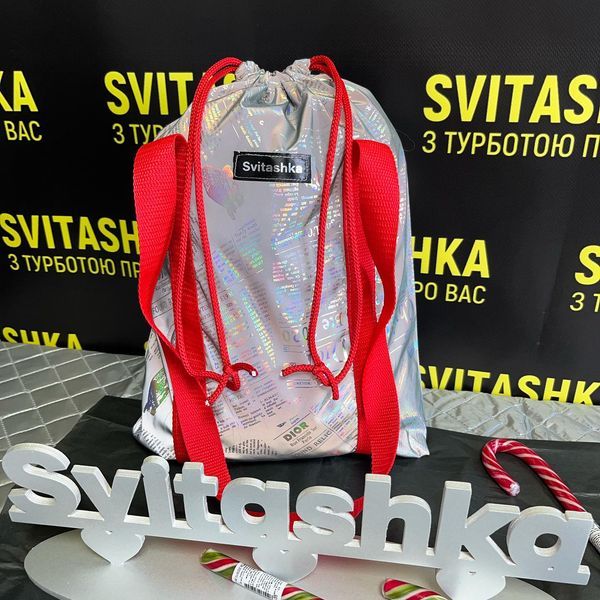Светоотражающая сумка Svitashka  Газета Красные ручки на шнурке 257 фото