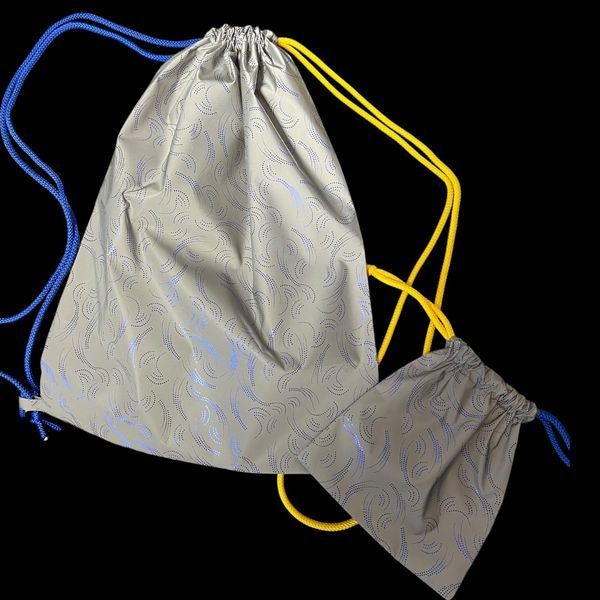 Світловідбиваючий рюкзак-мішок SviPashka XL &laquo;Сині Пір&rsquo;їнка&raquo; із мішечком для зберігання 420 фото