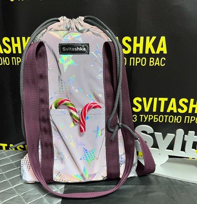 Светоотражающая сумка конфетка Svitashka Звезды бордовые ручки с карманами 204 фото