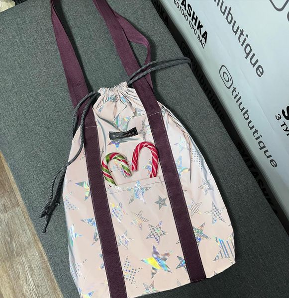 Світловідбиваюча сумка шоппер Світашка цукерочка з кишенями Зорі бордові ручки 204 фото