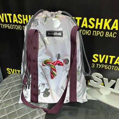 Светоотражающая сумка конфетка Svitashka Микки бордовые ручки с карманами 207 фото