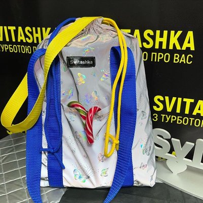 Светоотражающая сумка конфетка Svitashka Бабочки желто-синие ручки с карманами 208 фото