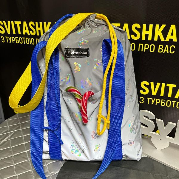 Светоотражающая сумка конфетка Svitashka Бабочки желто-синие ручки с карманами 208 фото