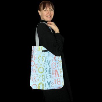 Reflective Svitashka shopper bag Neon letters on the button Gray handles