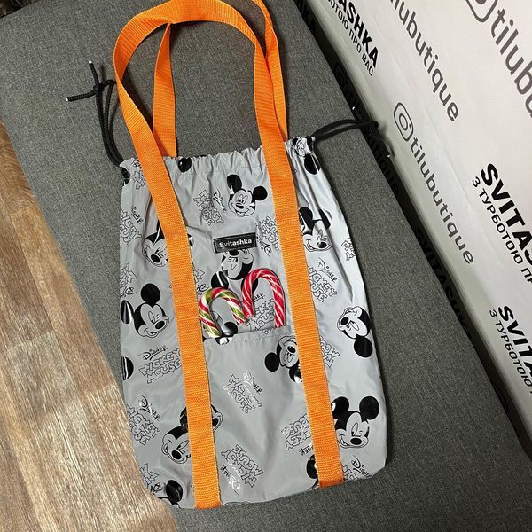 Світловідбиваюча сумка шоппер Світашка цукерочка з кишенями Міккі помаранчеві ручки 209 фото