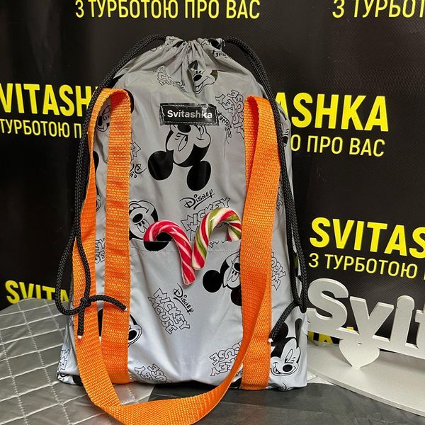 Світловідбиваюча сумка шоппер Світашка цукерочка з кишенями Міккі помаранчеві ручки 209 фото