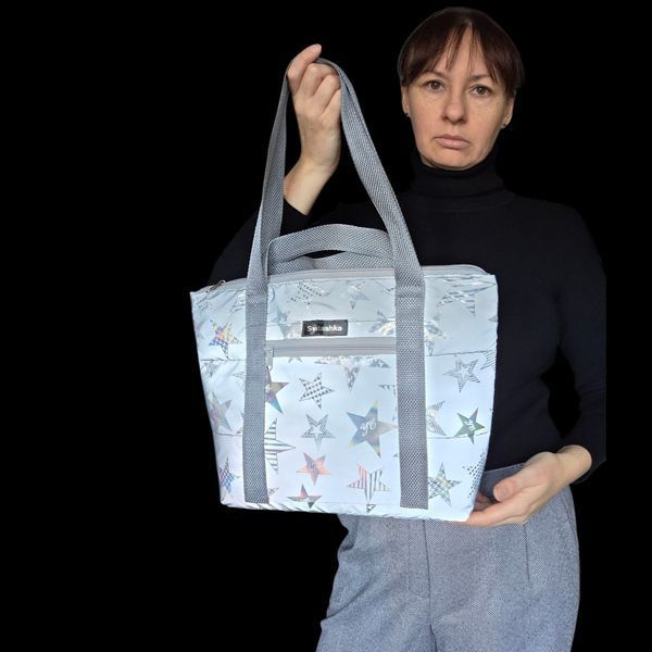 Shopper bag Svitashka reflective Star gray handles with zipper