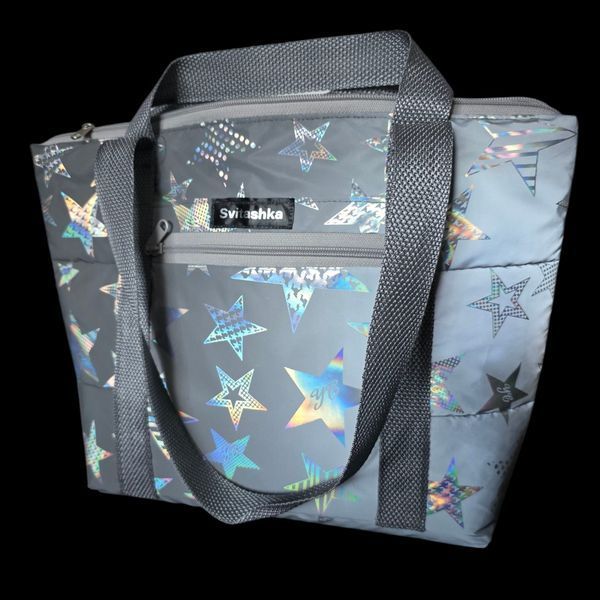 Shopper bag Svitashka reflective Star gray handles with zipper