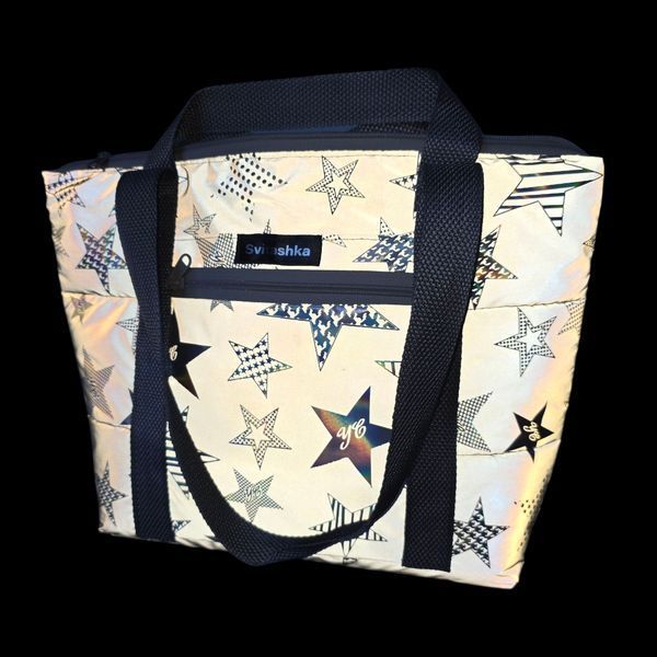 Shopper bag Svitashka reflective Star gray handles with zipper