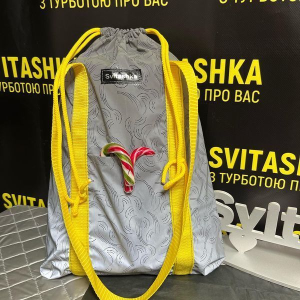 Светоотражающая сумка конфетка Svitashka Черные перышки желтые ручки с карманами 211 фото