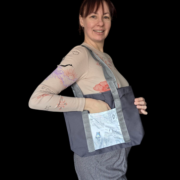 Svitashka shopper bag with reflective pockets Gray twill
