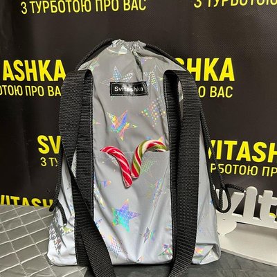 Светоотражающая сумка конфетка Svitashka Звезды черные ручки с карманами 212 фото