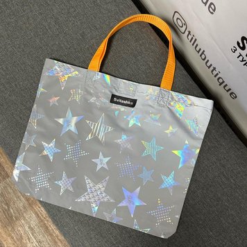 Reflective shopper bag Svitashka Stars orange handles magnetic button