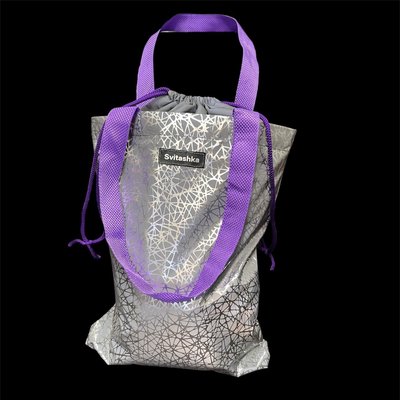 Светоотражающая сумка Svitashka на шнурке Паутинка фиолетовые ручки 112 фото