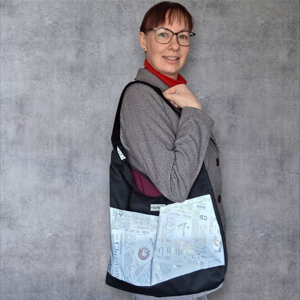 Women's bag Svitashka Hobo Reflective pockets. Over the shoulder. Black