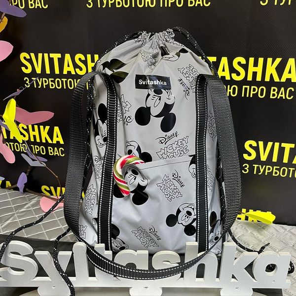 Mickey Svitashka Lumos reflective bag with a drawstring