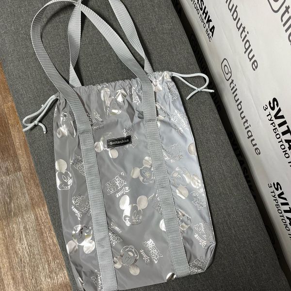 Світловідбиваюча сумка шоппер Світашка цукерочка з Срібні Міккі  сірі ручки 215 фото