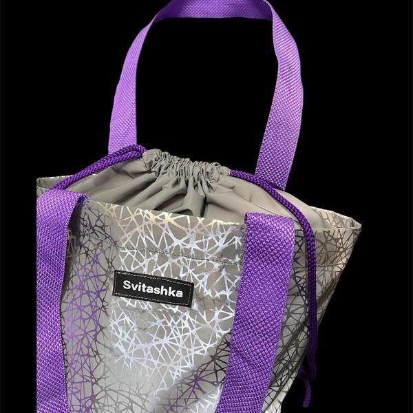 Reflective shopper Svitashka Purple handles on the cobweb ties