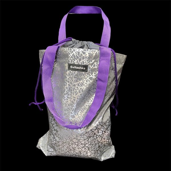 Reflective shopper Svitashka Purple handles on the cobweb ties