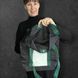 Black Shopper Bag with Reflective Pockets Abstraction Svitashka Oxford. Green Handles