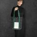 Black Shopper Bag with Reflective Pockets Abstraction Svitashka Oxford. Green Handles