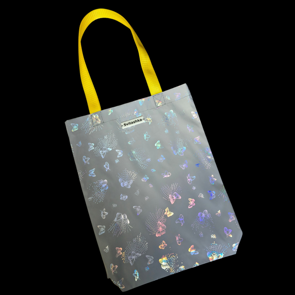 Reflective shopper bag Svitashka Butterfly on the button yellow handles