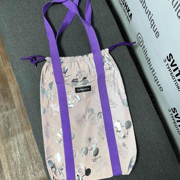 Світловідбиваюча сумка шоппер Світашка Міккі фіолетові ручки 218 фото
