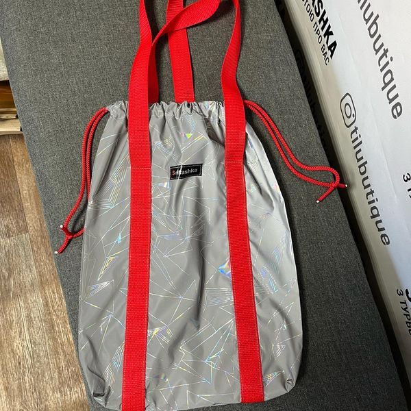 Світловідбиваюча сумка шопер Світашка Абстракція на шнурку Червоні ручки 259 фото