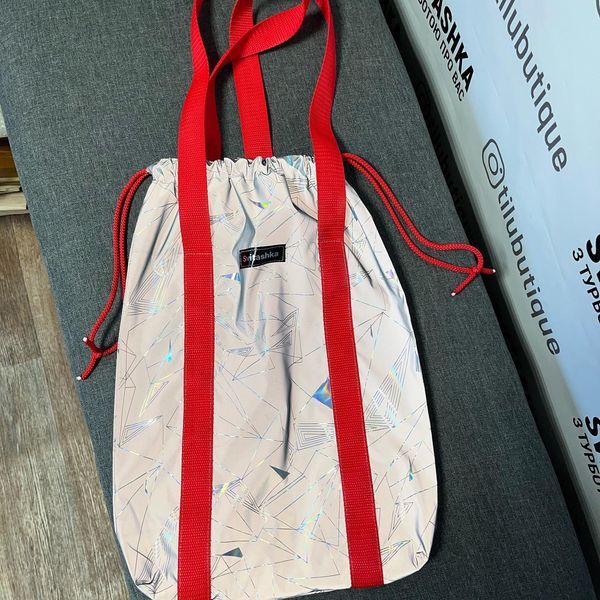 Світловідбиваюча сумка шопер Світашка Абстракція на шнурку Червоні ручки 259 фото