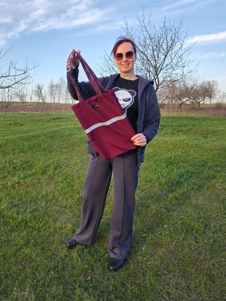 Svitashka shopper bag made of cherry gabardine with reflective tape | reusable bag | Made in Ukraine
