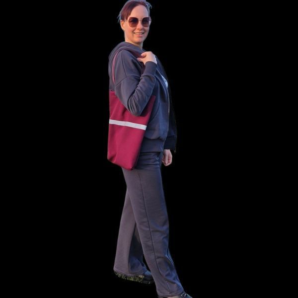 Svitashka shopper bag made of cherry gabardine with reflective tape | reusable bag | Made in Ukraine