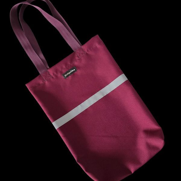 Svitashka shopper bag made of cherry gabardine with reflective tape | reusable bag | Made in Ukraine