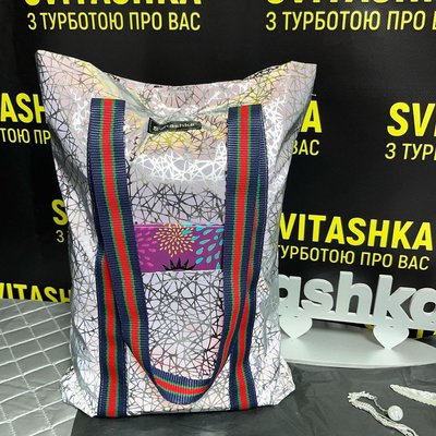 Светоотражающая сумка шопер Svitashka Паутинка с прошитыми ременными лентами и двумя карманами 172 фото