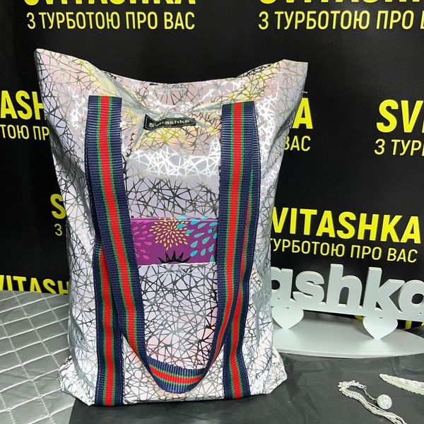 Світловідбиваюча сумка шопер Світашка Павутинка з прошитими ремінними стрічками та двома кишенями 172 фото