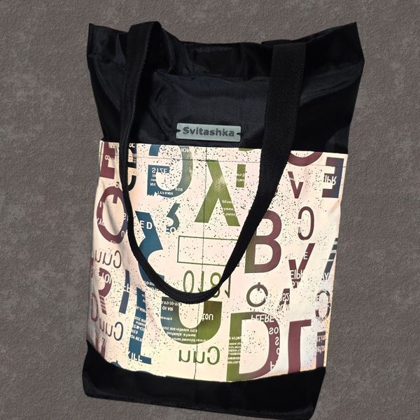 Svitashka Oxford black shopper bag - reflective pockets Neon Letters, durable and stylish