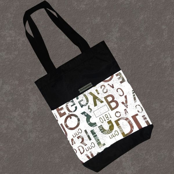 Svitashka Oxford black shopper bag - reflective pockets Neon Letters, durable and stylish