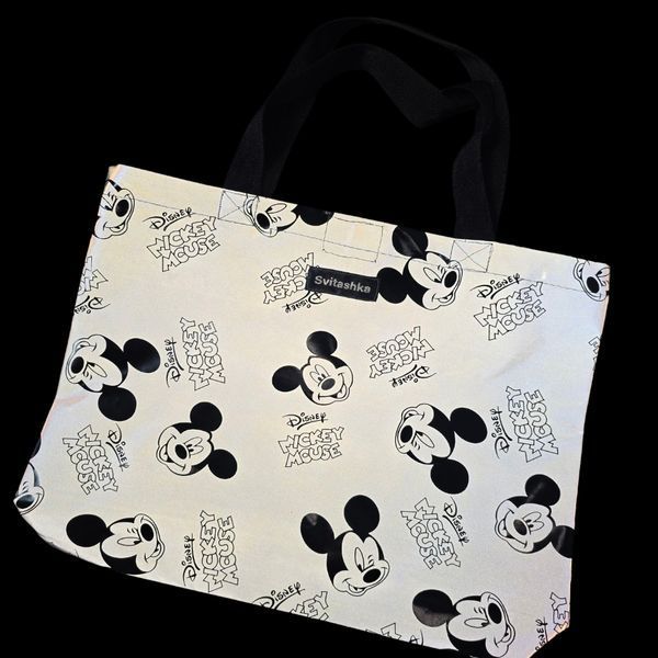 Reflective Svitashka Black Mickey shopper with short black handles on a magnetic button