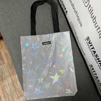 Svitashka reflective shopper bag Stars on the button black handles