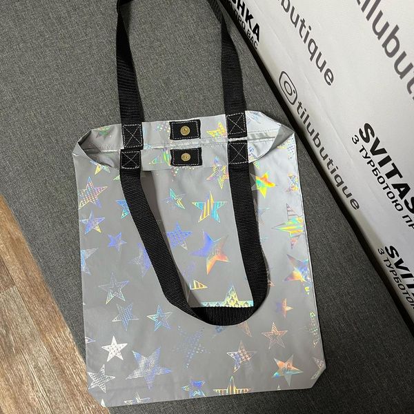 Svitashka reflective shopper bag Stars on the button black handles