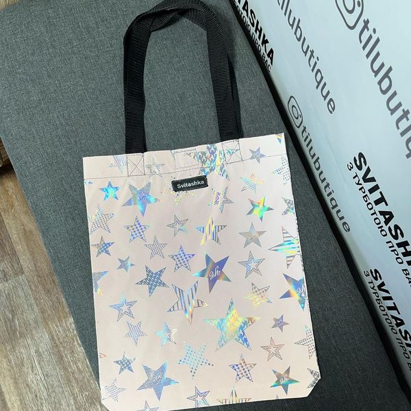 Svitashka reflective shopper bag Stars on the button black handles