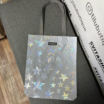 Reflective Svitashka shopper bag Stars on the button gray handles