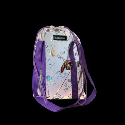 Світловідбиваюча сумка шоппер Світашка цукерочка з кишенями Тікток фіолетовіручки 341 фото