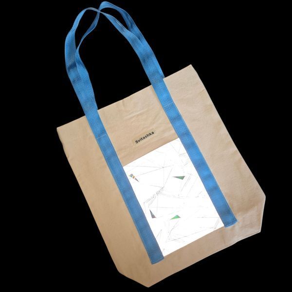 Svitashka cotton shopper bag | Reflective pockets | Magnetic closure Blue handles