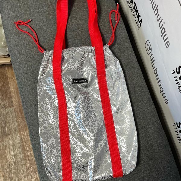 Reflective shopper bag Svitashka Spiderweb with drawstrings red handles