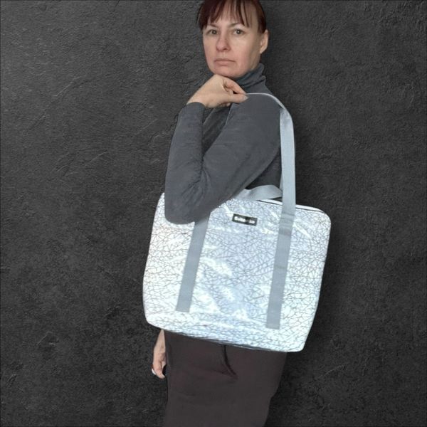Shopper bag Svitashka reflective Spiderweb gray handles with zipper