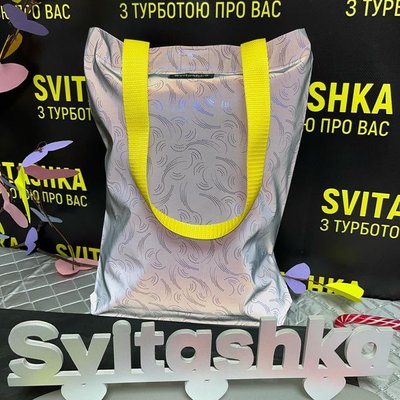 Светоотражающая сумка Svitashka Синие перья желтые ручки на кнопке 299 фото