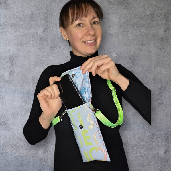 Svitashka reflective phone case bag &mdash; compact, stylish. Neon letters