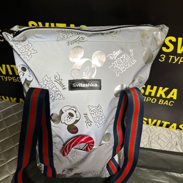 Світловідбиваюча сумка шопер Світашка Срібний Міккі на змійці з кишенями 250 фото