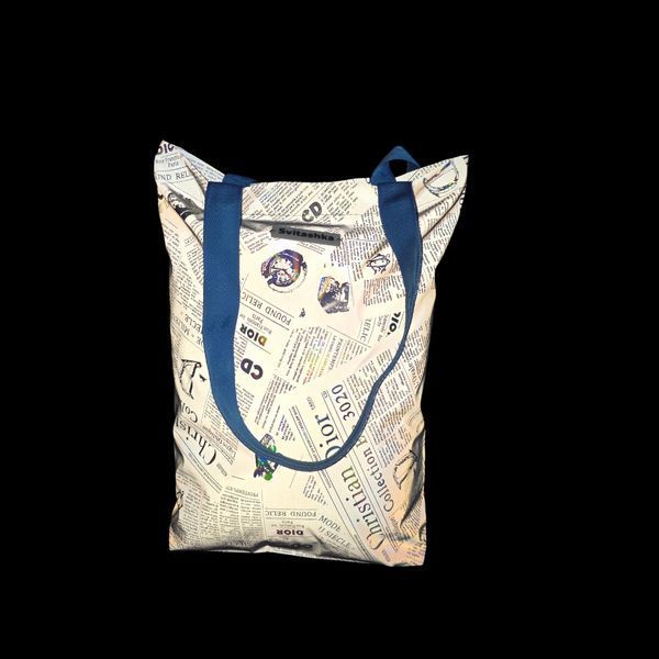 Reflective Svitashka Newspaper Shopper with Magnetic Button. Blue Handles