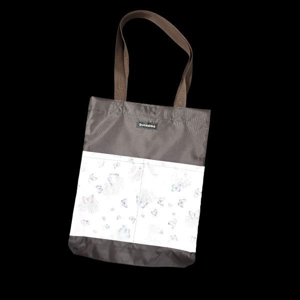Коричнева сумка-шопер Svitashka Оксфорд  з світловідбиваючими кишенями Метелик коричневі ручки 605 фото